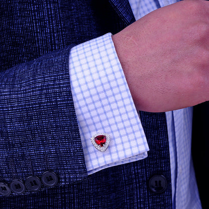 Silver Plated Red Crystal Cufflinks Cufflink    - Sophisticated Gentlemen