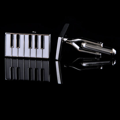 Enamel Silver Piano Cufflinks Cufflink    - Sophisticated Gentlemen