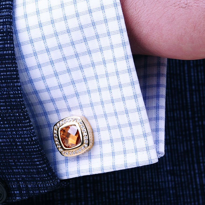 Crystal Zircon 18K Gold Cufflinks Cufflink    - Sophisticated Gentlemen