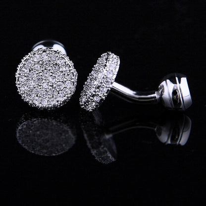 Round Silver Crystal Cufflinks Cufflink    - Sophisticated Gentlemen