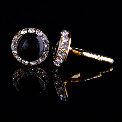 Crystal Black & Gold Onyx Cufflinks Cufflink    - Sophisticated Gentlemen