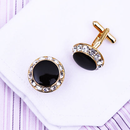 Crystal Black & Gold Onyx Cufflinks Cufflink    - Sophisticated Gentlemen