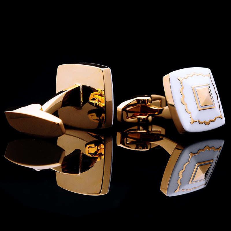 Gold Plated White Enamel Cufflinks - SOPHGENT