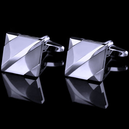 Silver Plated White Stone Cufflinks - SOPHGENT