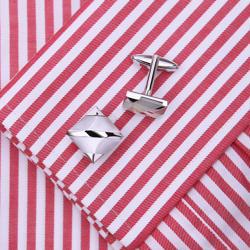 Silver Plated White Stone Cufflinks Cufflink    - Sophisticated Gentlemen