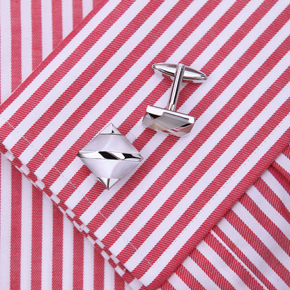 Silver Plated White Stone Cufflinks Cufflink    - Sophisticated Gentlemen