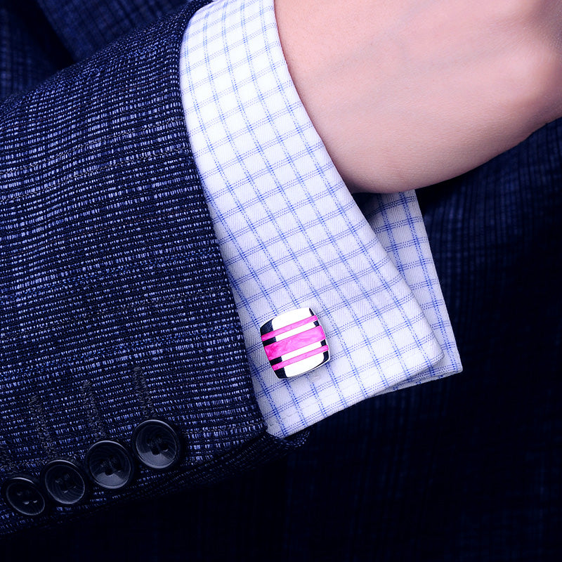 Silver Plated Enamel Hot Pink Cufflinks Cufflink    - Sophisticated Gentlemen