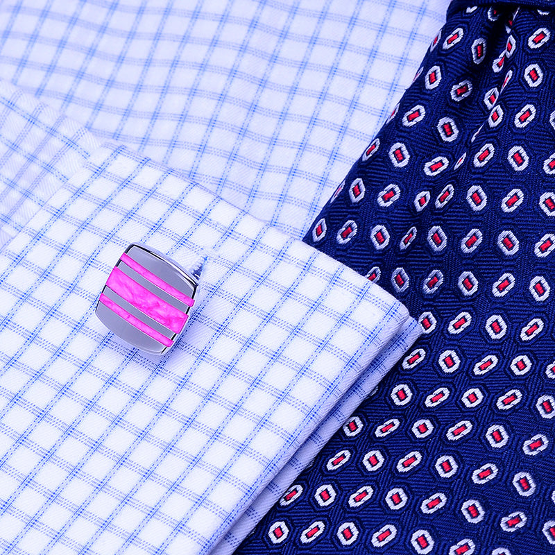Silver Plated Enamel Hot Pink Cufflinks Cufflink    - Sophisticated Gentlemen