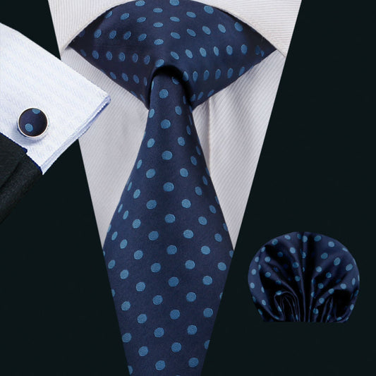 Double Blue Polka Dots Tie Set tie sets    - Sophisticated Gentlemen