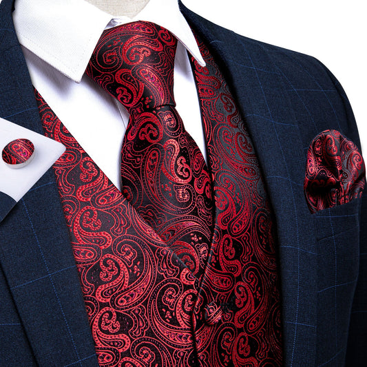 Luxury Red Paisley Vest Set - SOPHGENT