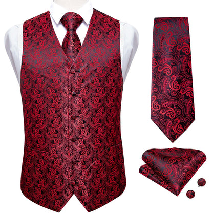 Luxury Red Paisley Vest Set - SOPHGENT