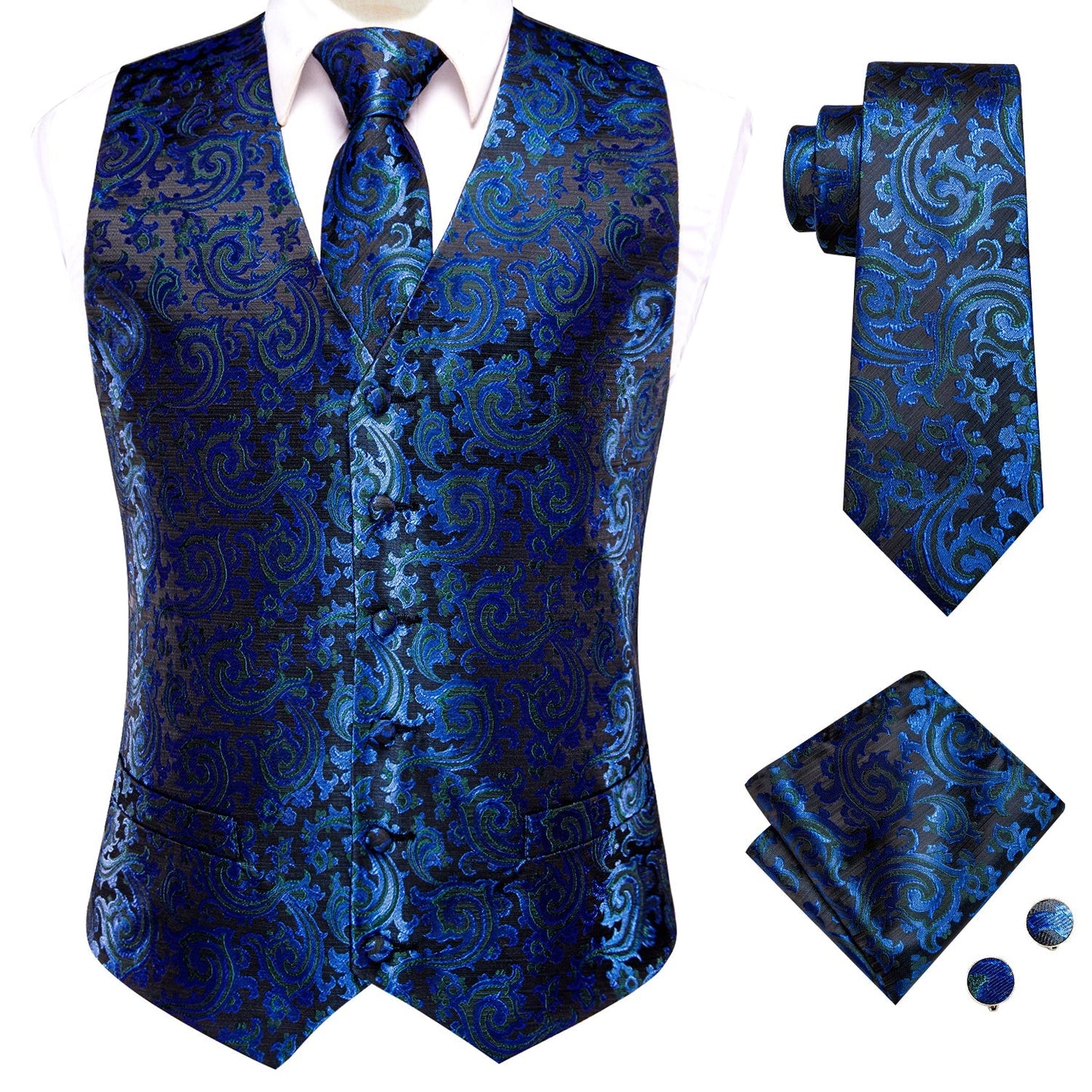 Royal Blue Shining Vest Set vest set S (Chest 41)   - Sophisticated Gentlemen