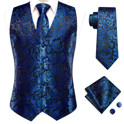 Royal Blue Shining Vest Set vest set S (Chest 41)   - Sophisticated Gentlemen