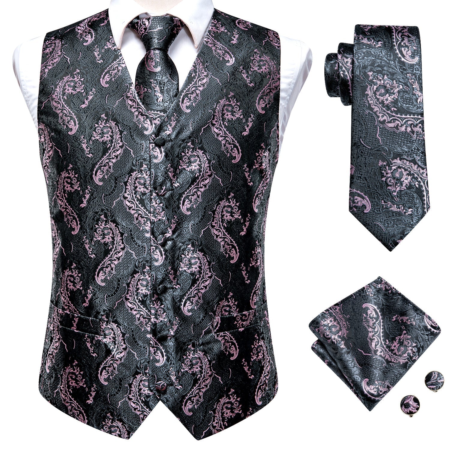 Graphite and Pink Luxury Vest Set vest set S (Chest 41)   - Sophisticated Gentlemen
