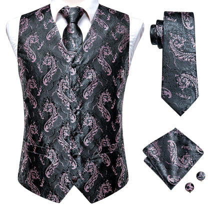 Graphite and Pink Luxury Vest Set vest set S (Chest 41)   - Sophisticated Gentlemen