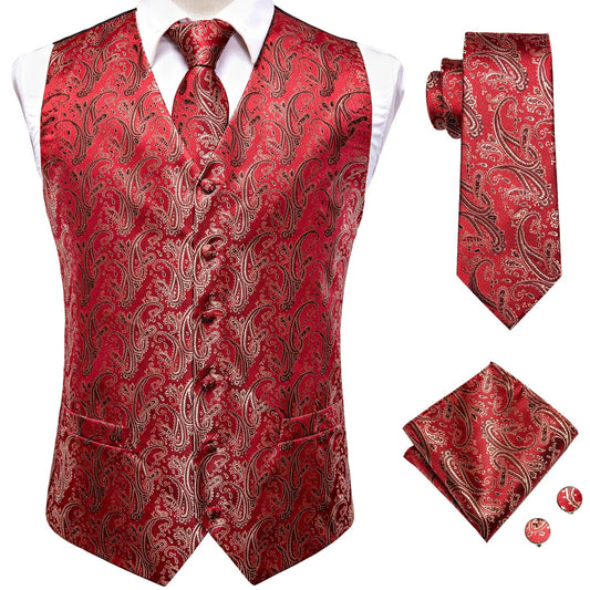Red Ornamental Vest Set vest set S (Chest 41)   - Sophisticated Gentlemen