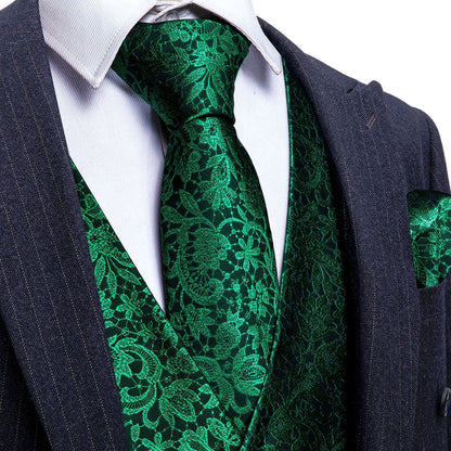 Green Floral Vest Set vest set S (Chest 41)   - Sophisticated Gentlemen