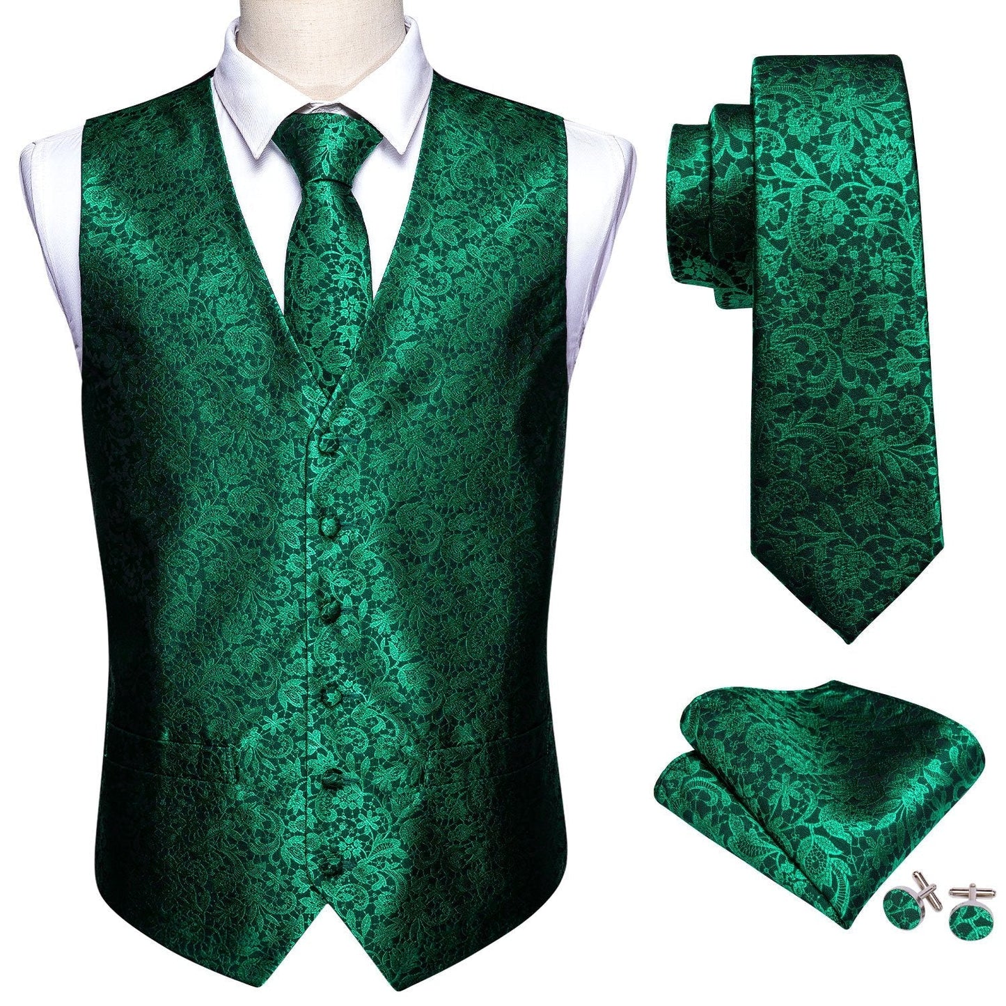 Green Floral Vest Set - SOPHGENT