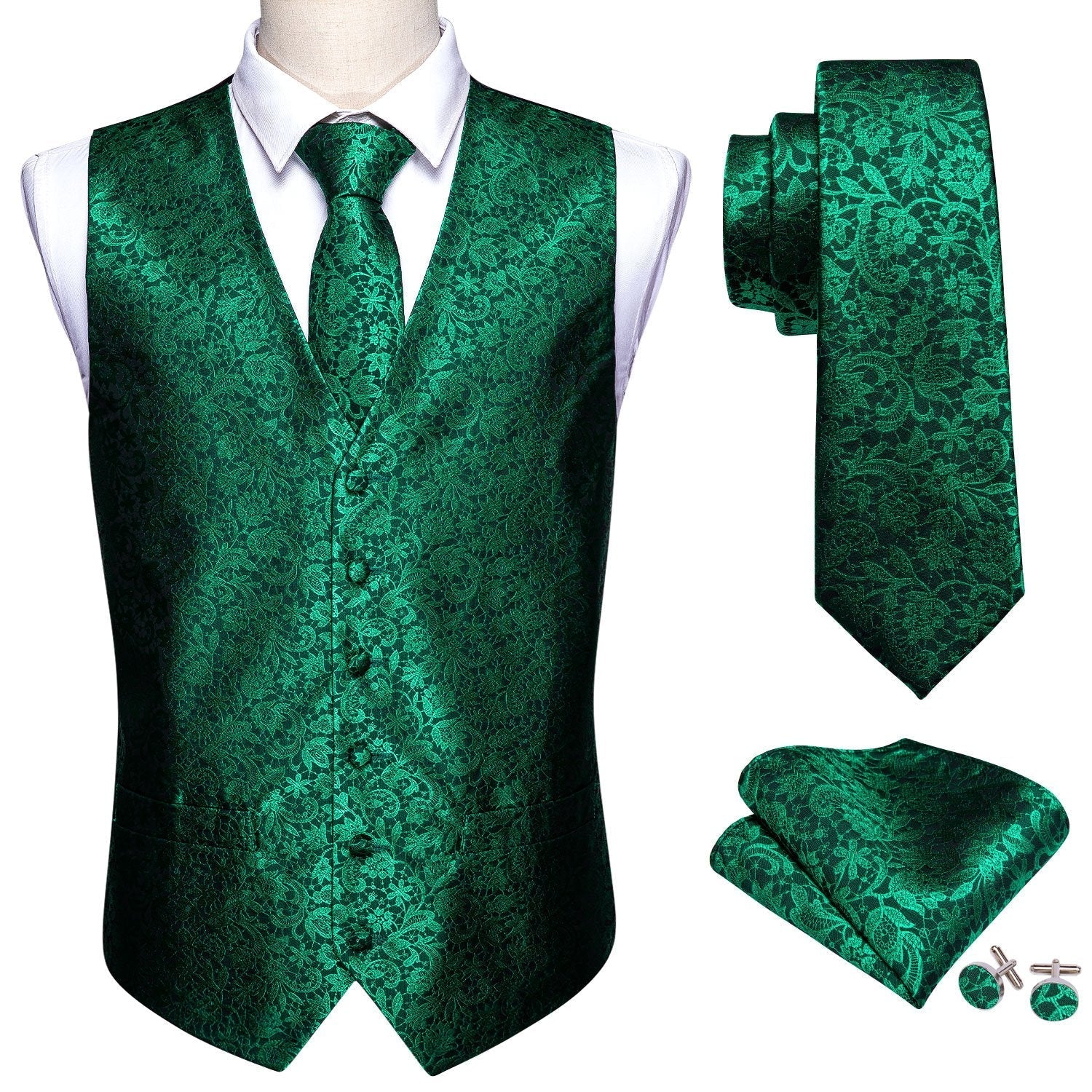 Green Floral Vest Set - SOPHGENT