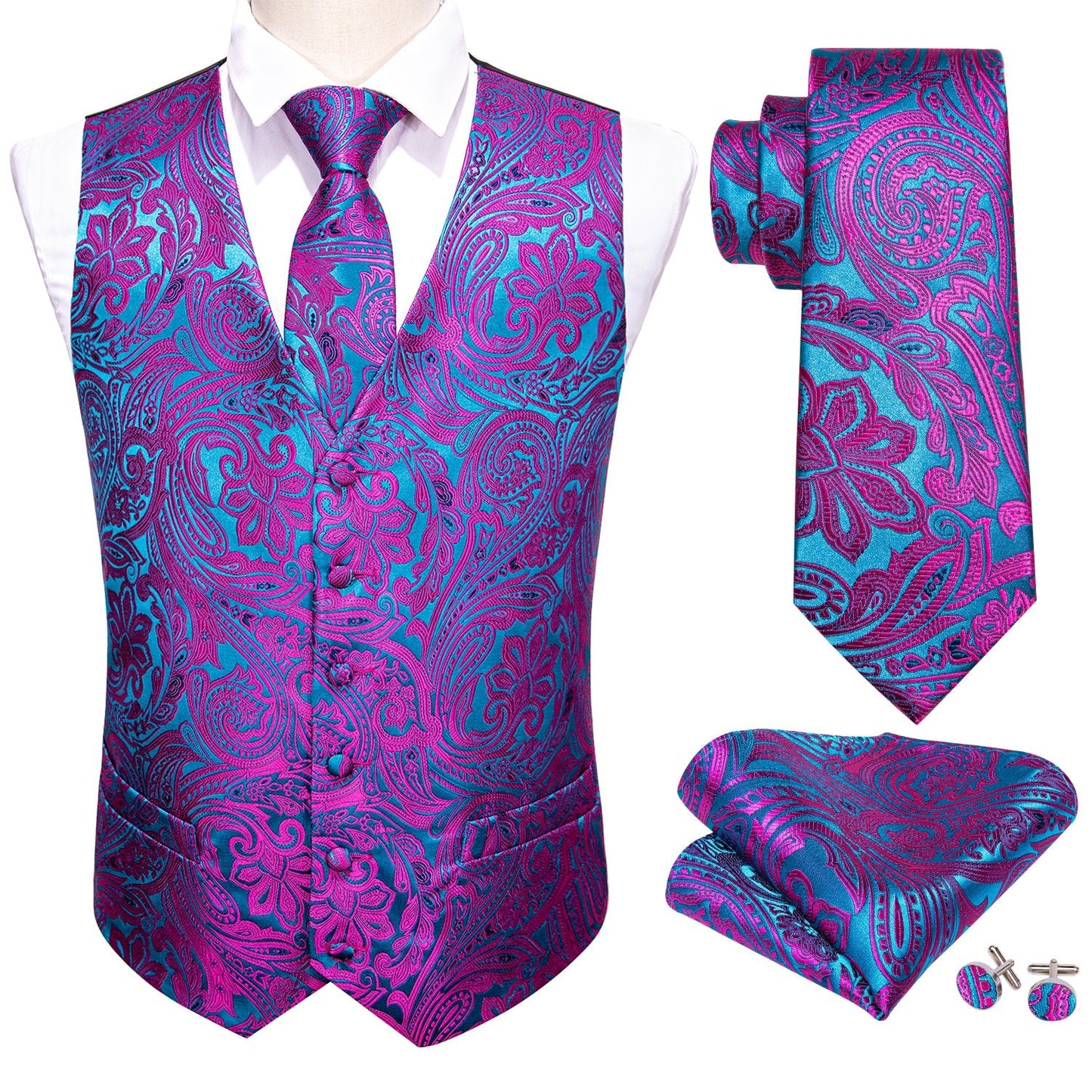 Purple and Aqua Vest Set vest set    - Sophisticated Gentlemen