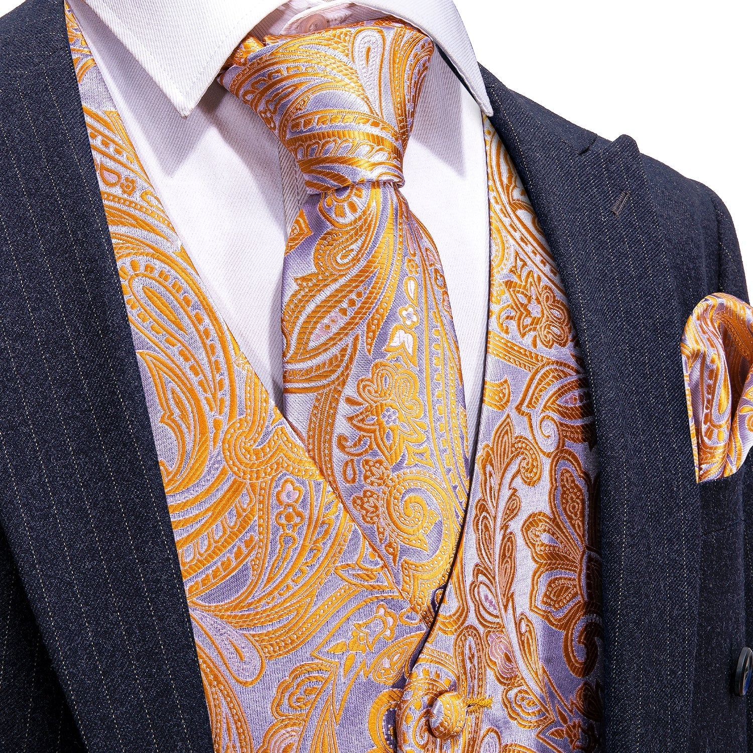Silver and Orange Vest Set vest set S (Chest 41)   - Sophisticated Gentlemen