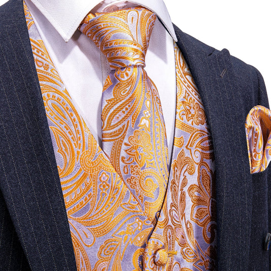 Silver and Orange Vest Set vest set S (Chest 41)   - Sophisticated Gentlemen