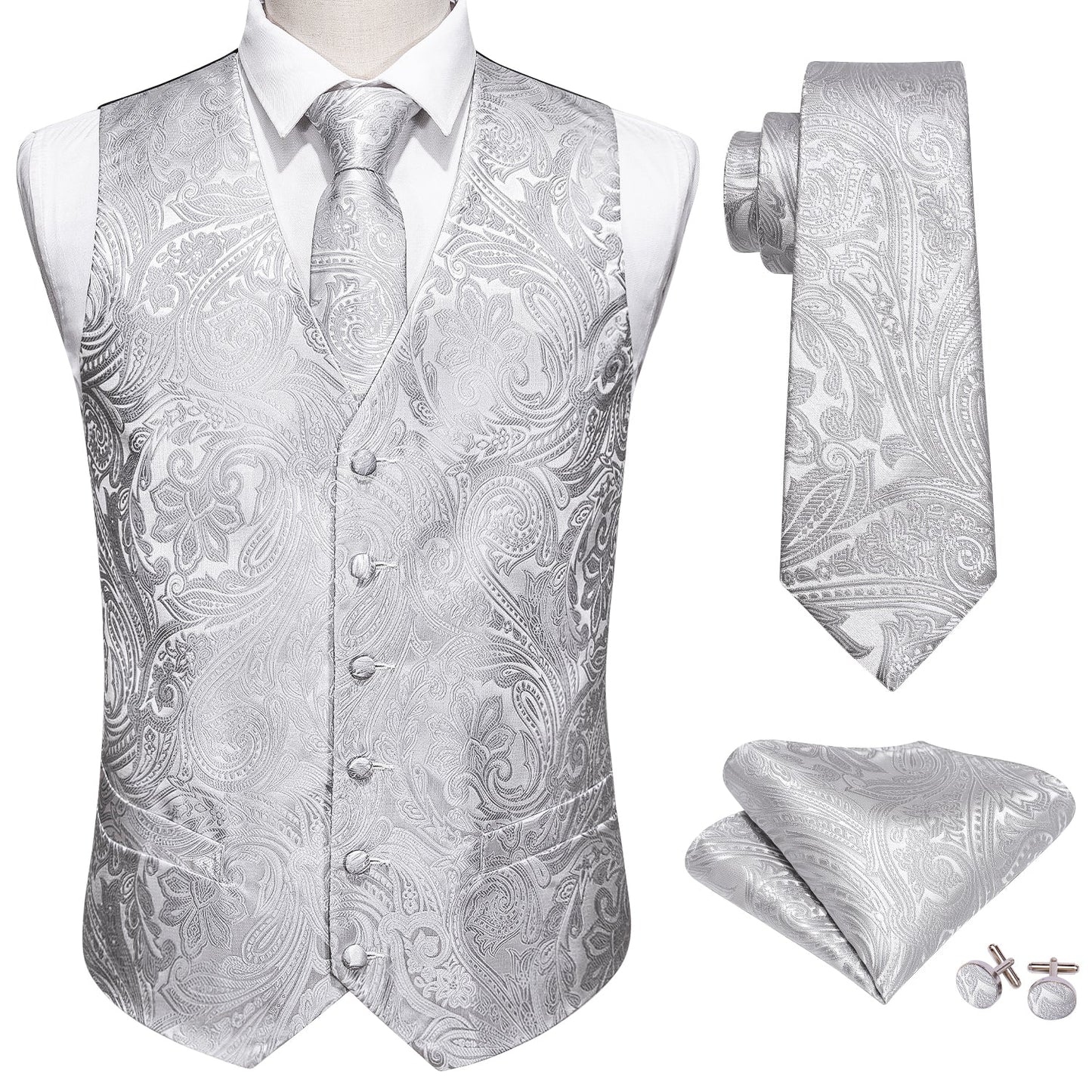 White Metal Vest Set vest set    - Sophisticated Gentlemen