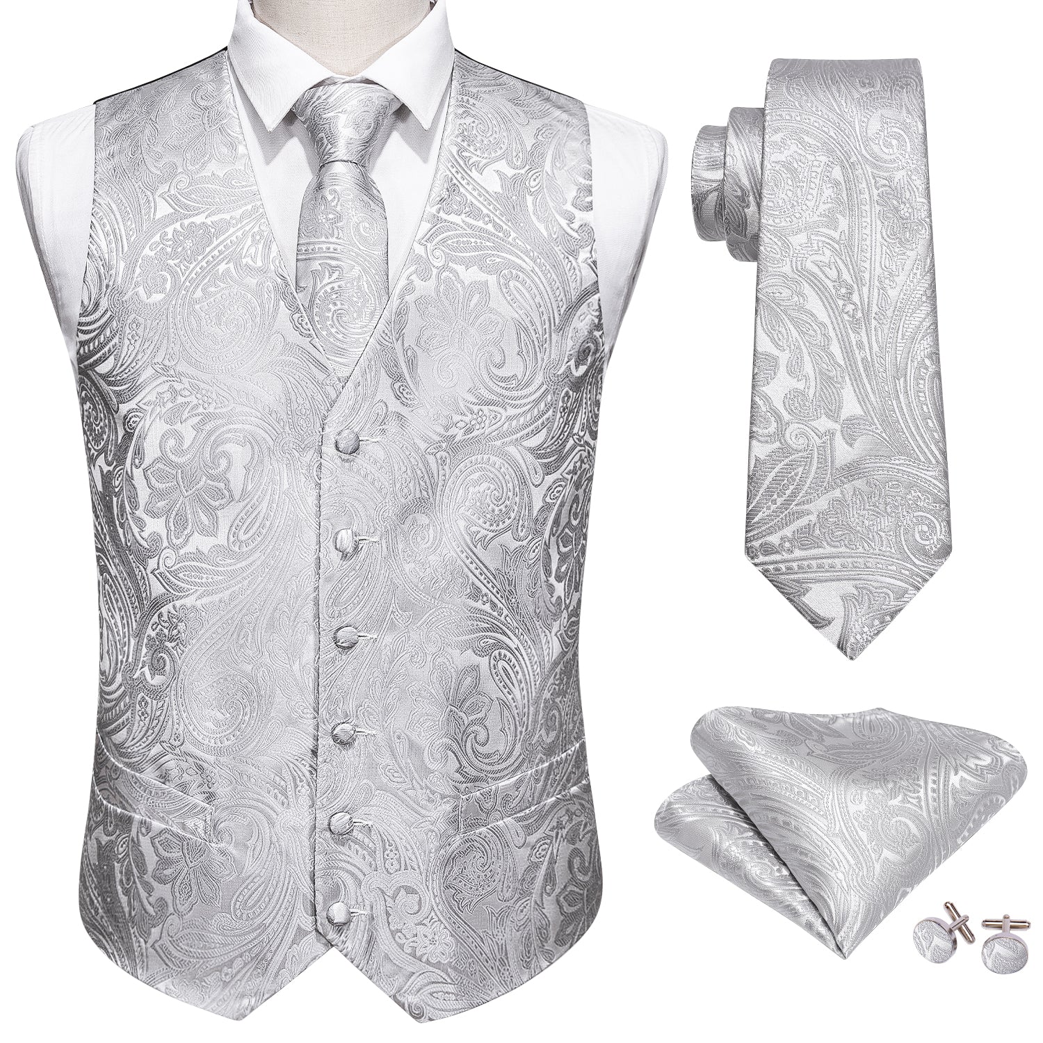 White Metal Vest Set vest set    - Sophisticated Gentlemen