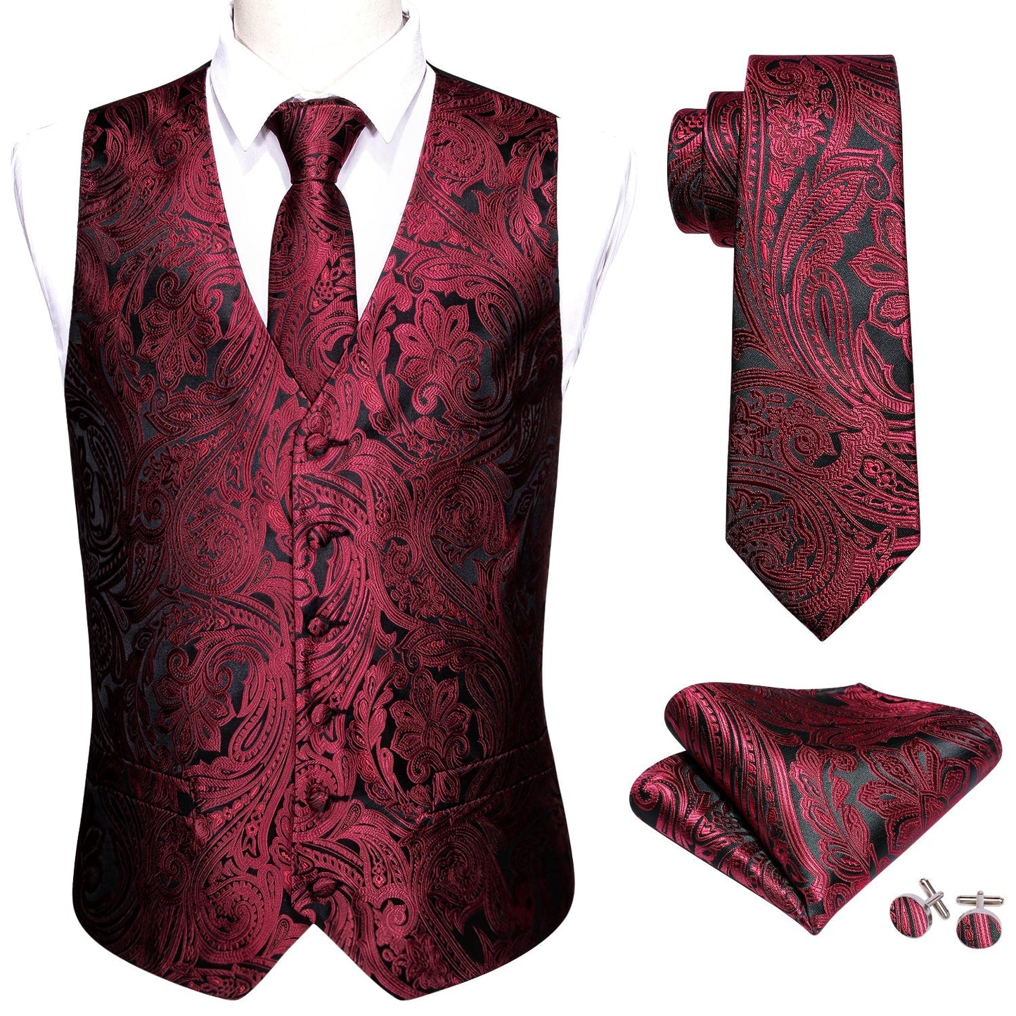 Burgundy Paisley Vest Set vest set    - Sophisticated Gentlemen