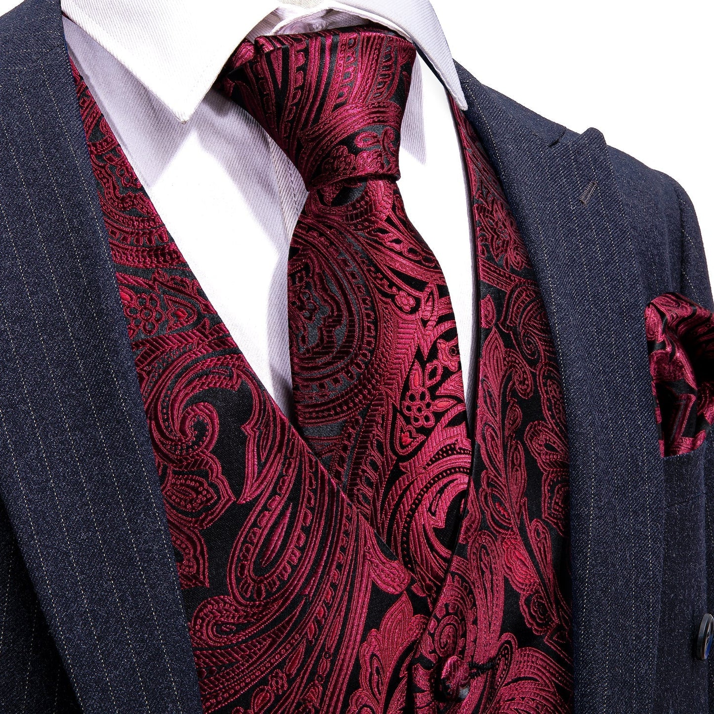 Burgundy Paisley Vest Set vest set S  (Chest 41)   - Sophisticated Gentlemen