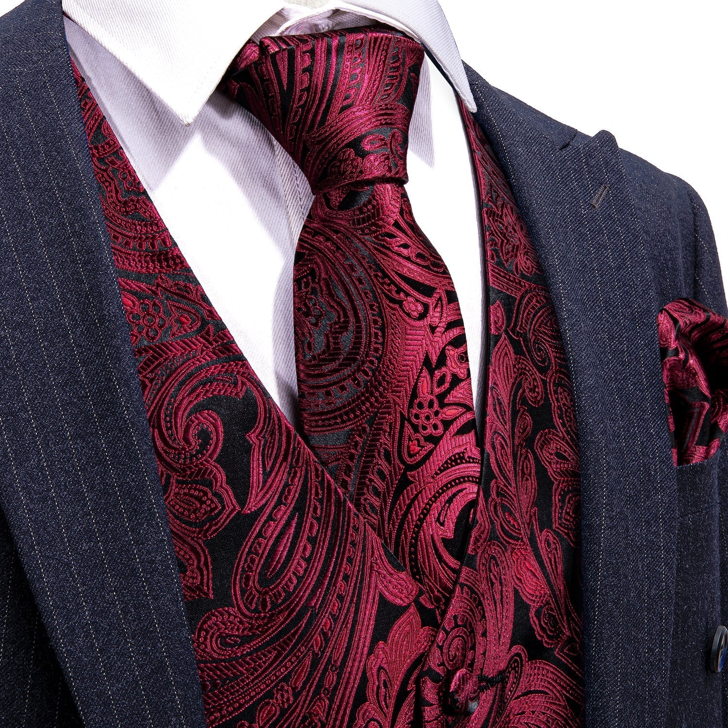Burgundy Paisley Vest Set vest set S  (Chest 41)   - Sophisticated Gentlemen