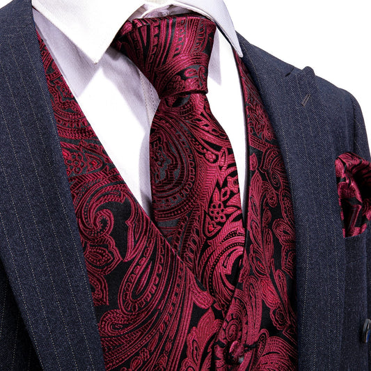 Burgundy Paisley Vest Set vest set S  (Chest 41)   - Sophisticated Gentlemen