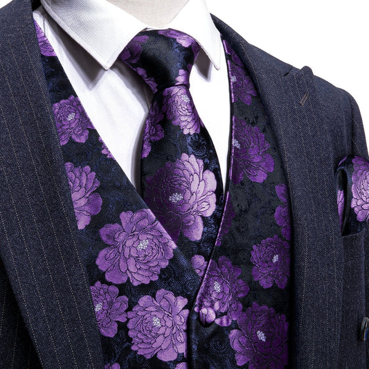 Purple Peony Vest Set vest set S (Chest 41)   - Sophisticated Gentlemen