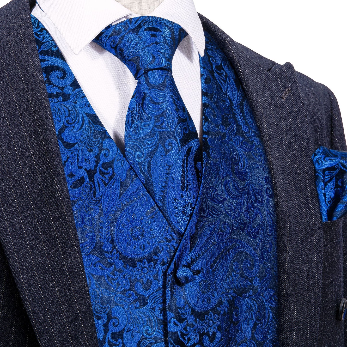 Cobalt Paisley Vest Set vest set S  (Chest 41)   - Sophisticated Gentlemen