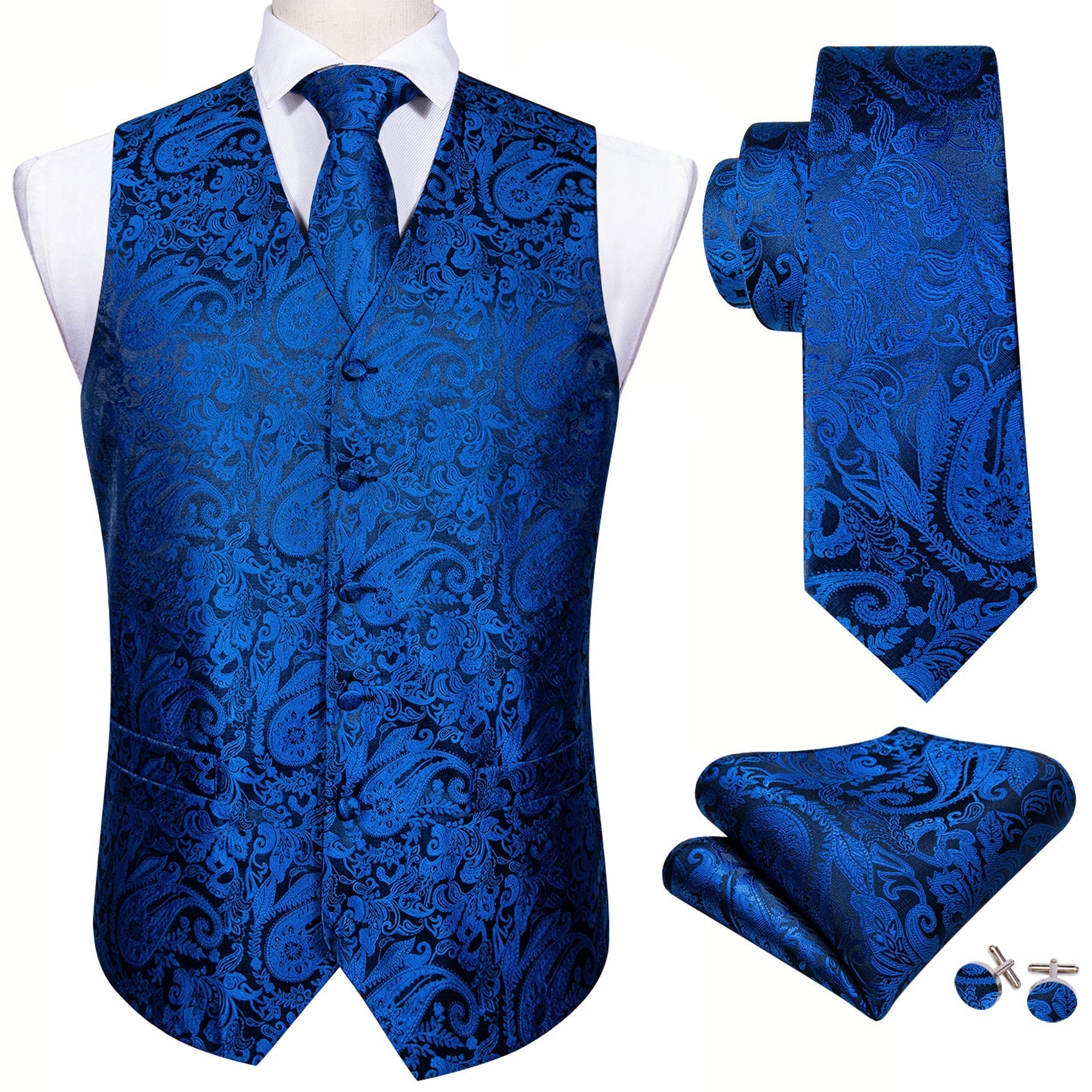 Cobalt Paisley Vest Set vest set    - Sophisticated Gentlemen