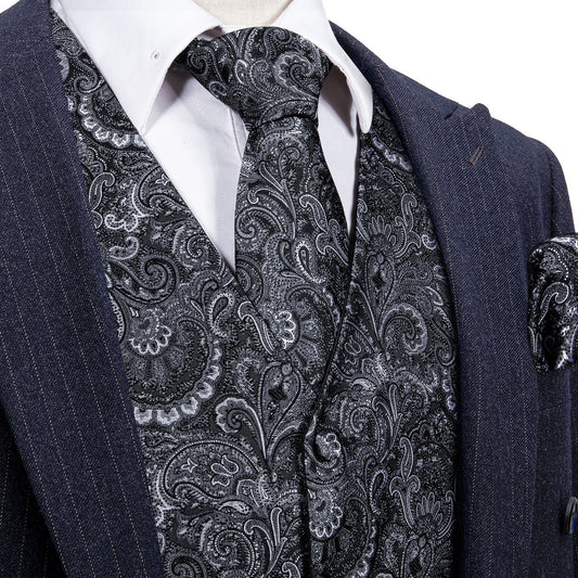 Carbon Paisley Vest Set vest set S (Chest 41)   - Sophisticated Gentlemen