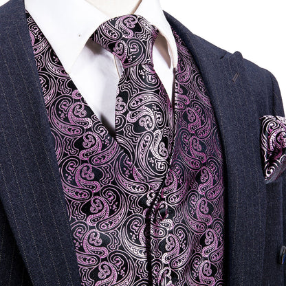 Pink and Black Paisley Vest Set vest set S (Chest 41)   - Sophisticated Gentlemen