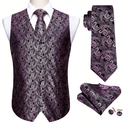 Pink and Black Paisley Vest Set vest set    - Sophisticated Gentlemen