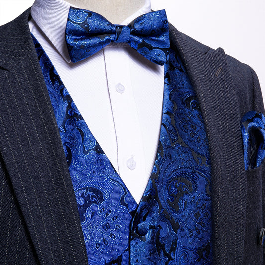 Sparkling Blue Floral Vest Set vest set S Chest 41)   - Sophisticated Gentlemen