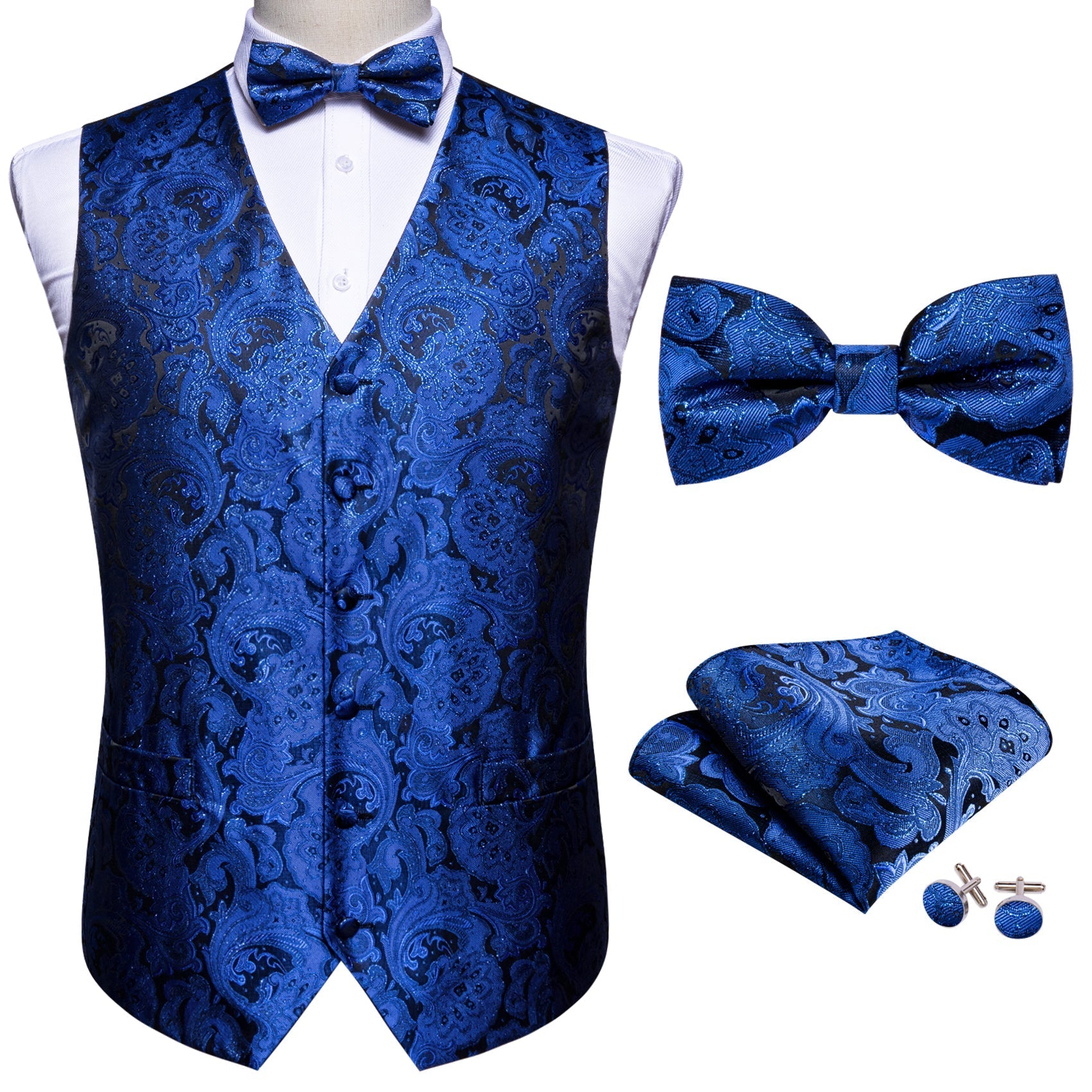 Sparkling Blue Floral Vest Set - SOPHGENT