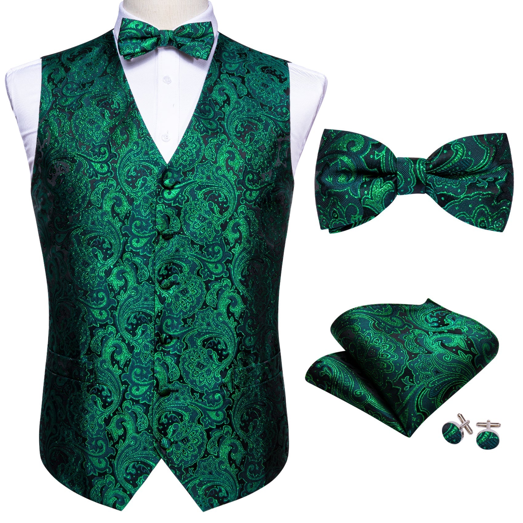 Green Sparkling Paisley Vest Set vest set    - Sophisticated Gentlemen