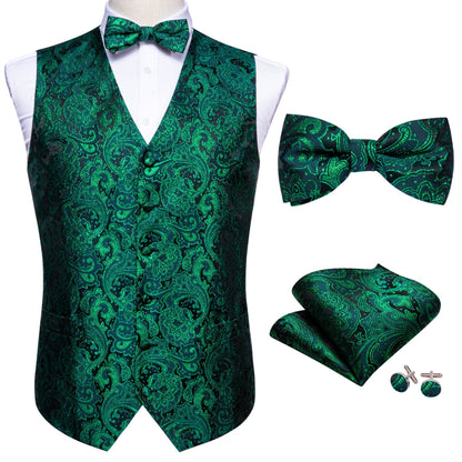 Green Sparkling Paisley Vest Set vest set    - Sophisticated Gentlemen