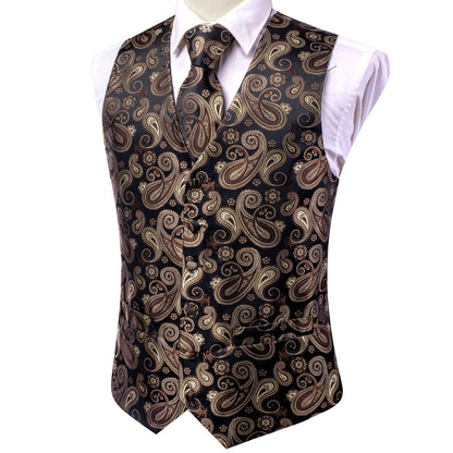 Brown and Black Paisley Vest Set Home    - Sophisticated Gentlemen