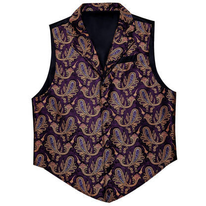 Brown and Purple Paisley Vest vest set S (Chest 38)   - Sophisticated Gentlemen