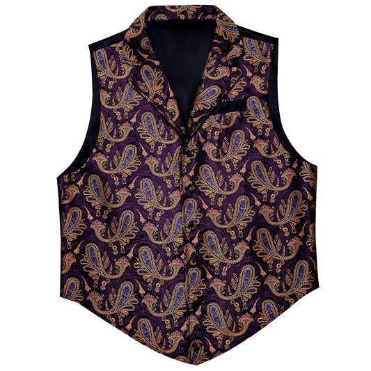 Brown and Purple Paisley Vest vest set S (Chest 38)   - Sophisticated Gentlemen