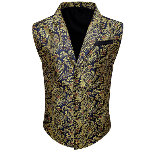 Gold and Navy Paisley Vest vest set    - Sophisticated Gentlemen