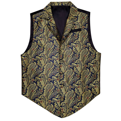 Gold and Navy Paisley Vest vest set S (Chest 38)   - Sophisticated Gentlemen