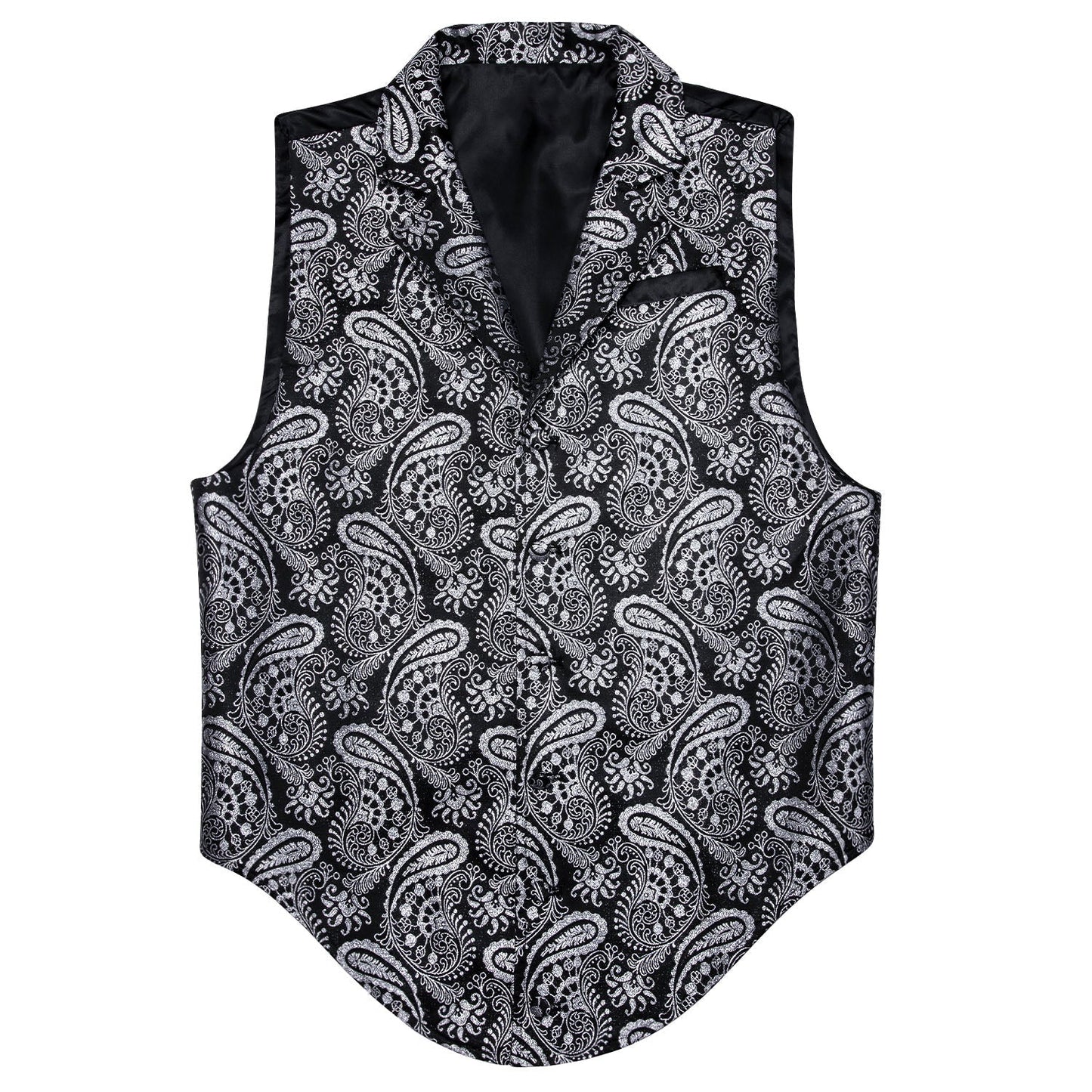 Silver and Black Paisley Vest vest set S (Chest 38)   - Sophisticated Gentlemen