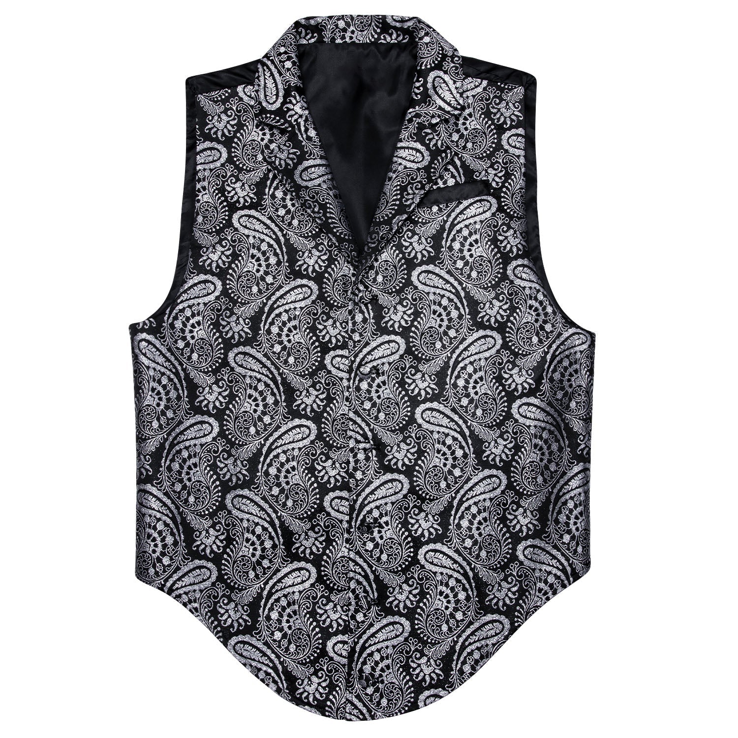 Silver and Black Paisley Vest vest set S (Chest 38)   - Sophisticated Gentlemen