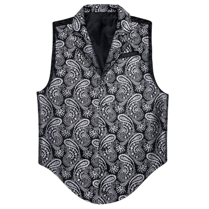 Silver and Black Paisley Vest vest set S (Chest 38)   - Sophisticated Gentlemen